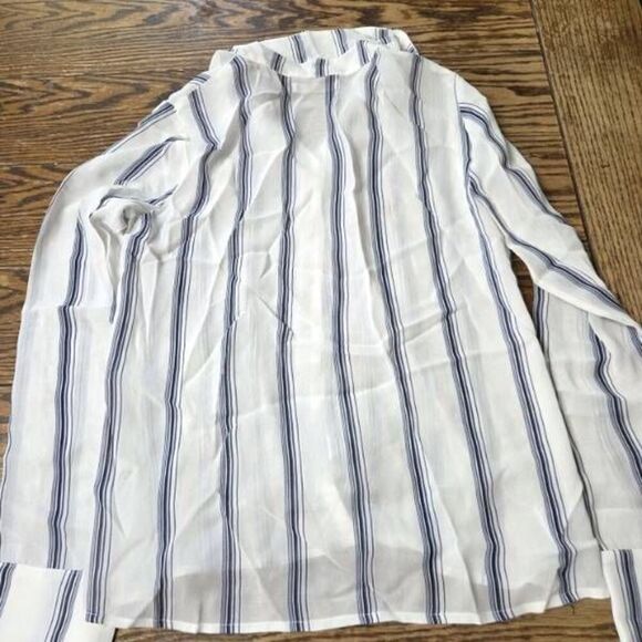 Reformation White Blue Stripe Violet Button Down Shirt Sz Small - Picture 4 of 4